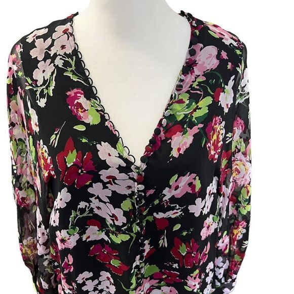 Equipment Natasha 100% Silk Floral Oversized Long Sleeve Knee Length Dress - Picture 7 of 13